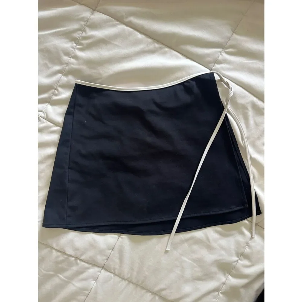 Black Mini Skirt with White Trim and Side Tie